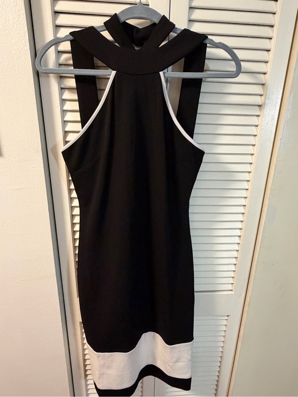 Classic Black & White Halter Sheath Dress